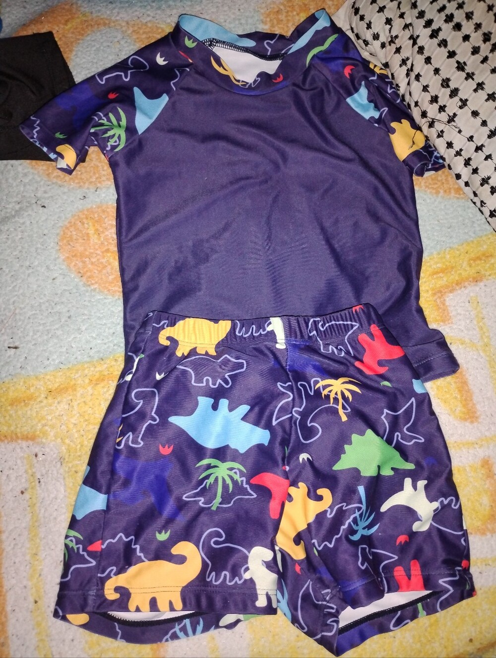 PatPat Toddler Boys' Blue Two-Piece Swim suit with Multicolor Dinosaurs